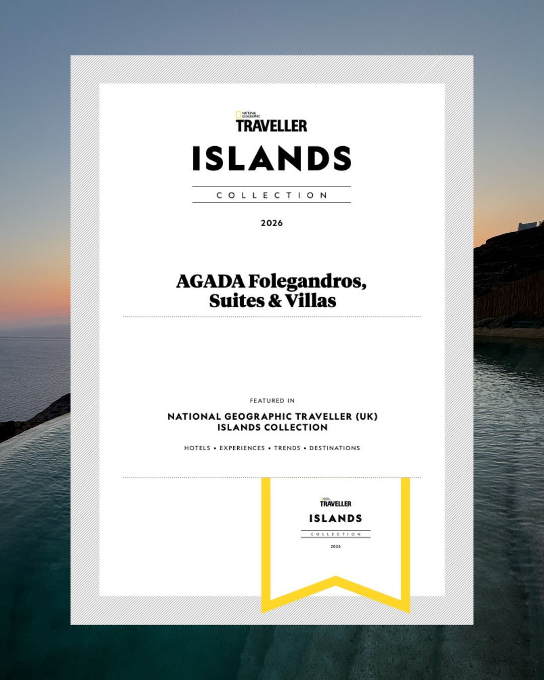 AGADA Folegandros Included in National Geographic Traveller’s Islands Collection 2026